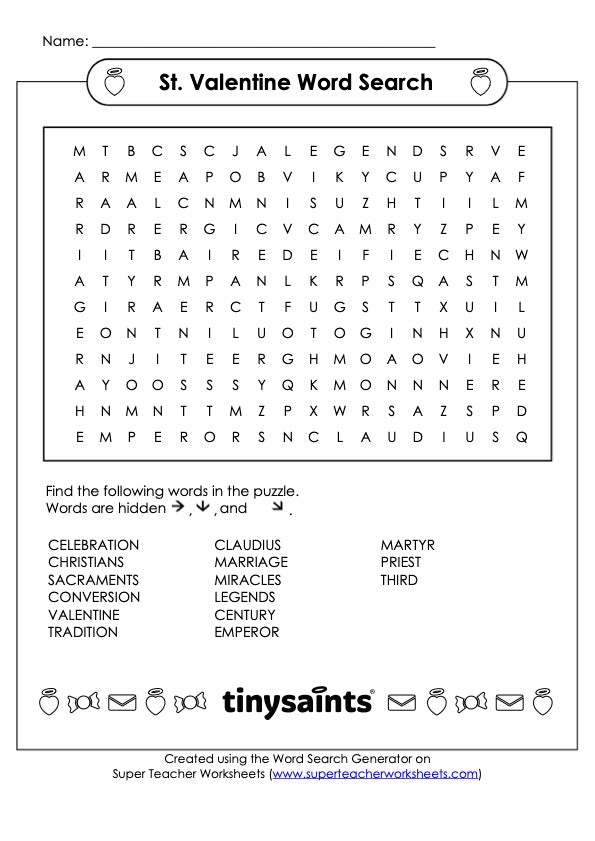 Saint Valentine Activity Sheets